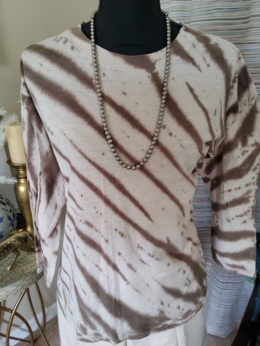 Kinesis Tie Dye Long Sleeve Top in Taupe and Cream